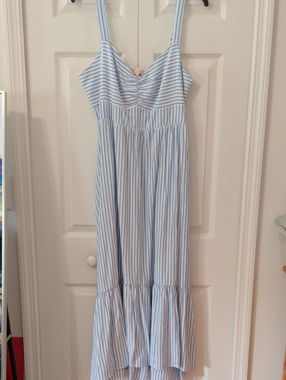 Skies Are Blue Light Blue and White Striped Maxi Dress